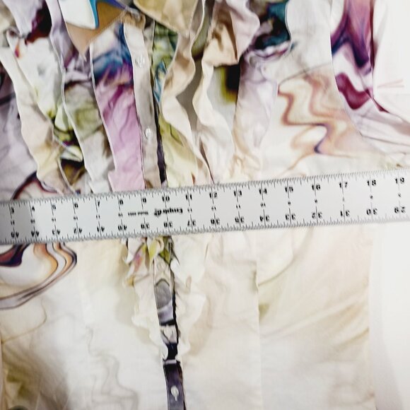 Georg Roth Los Angeles  Med. Cotton Button Down Top Ruffled Artsy Abstract Print - Picture 10 of 16